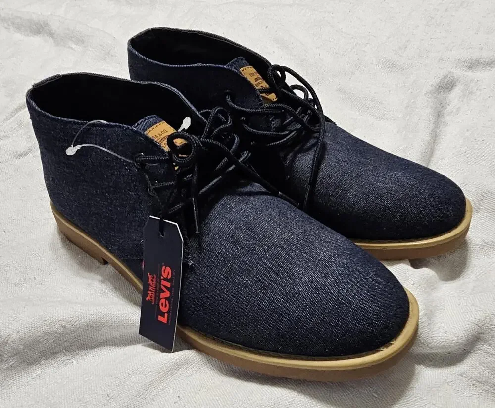 Levi's Men's Denim Chukka Boots Blue Dark Wash Desert Shoes Tan Sole Size 9 NWT